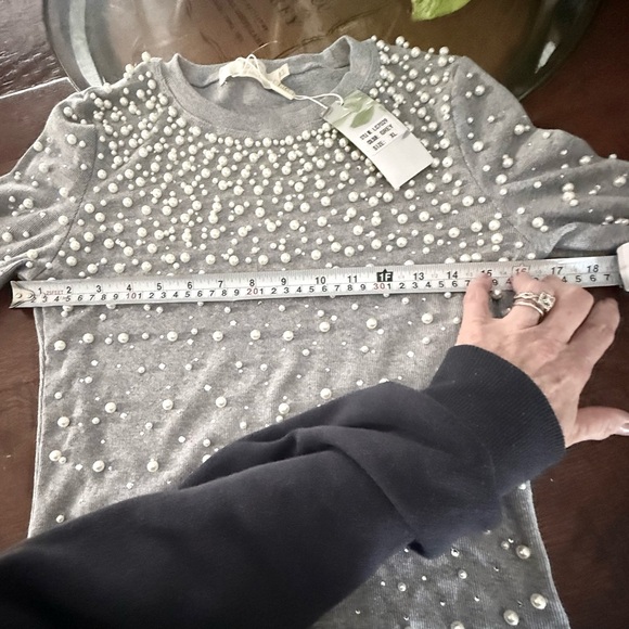 Gray Sweater with Pearl Embellishments nwt x-large - Picture 7 of 8